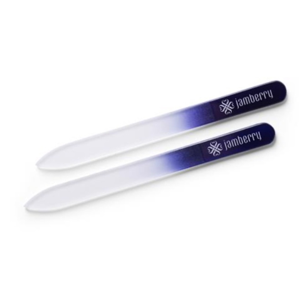 NWT Jamberry 2 Pack Glass Nail File, Blue Logo with plastic holder